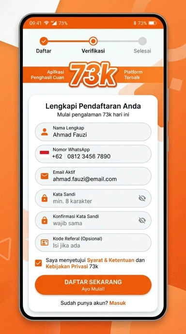 Panduan Registrasi Akun Baru 73k untuk Pengguna Android
