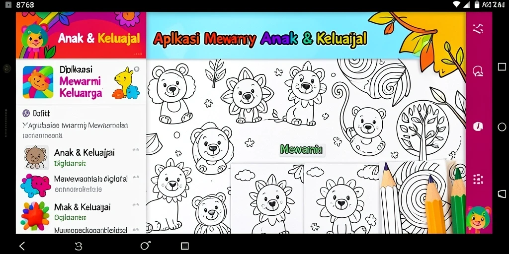Tampilan antarmuka aplikasi Mewarnai Digital 8768 yang ramah anak.