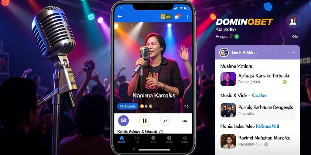 Antarmuka menarik dari aplikasi karaoke DOMINOBET dengan banyak pilihan lagu.