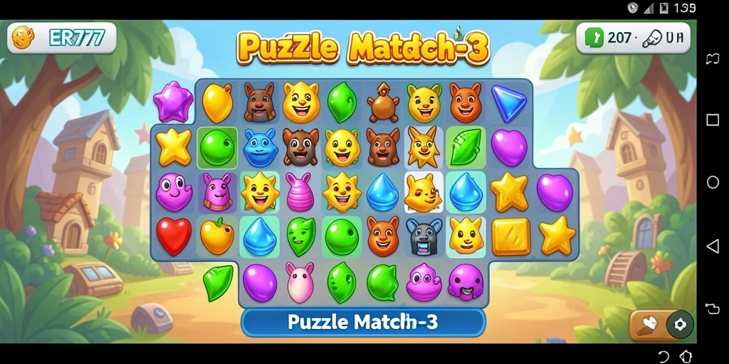 Tampilan antarmuka game Puzzle Match-3 yang menarik.