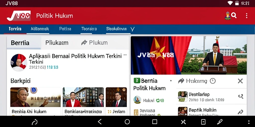 Antarmuka aplikasi JV88 menampilkan berita politik dan hukum dengan jelas.